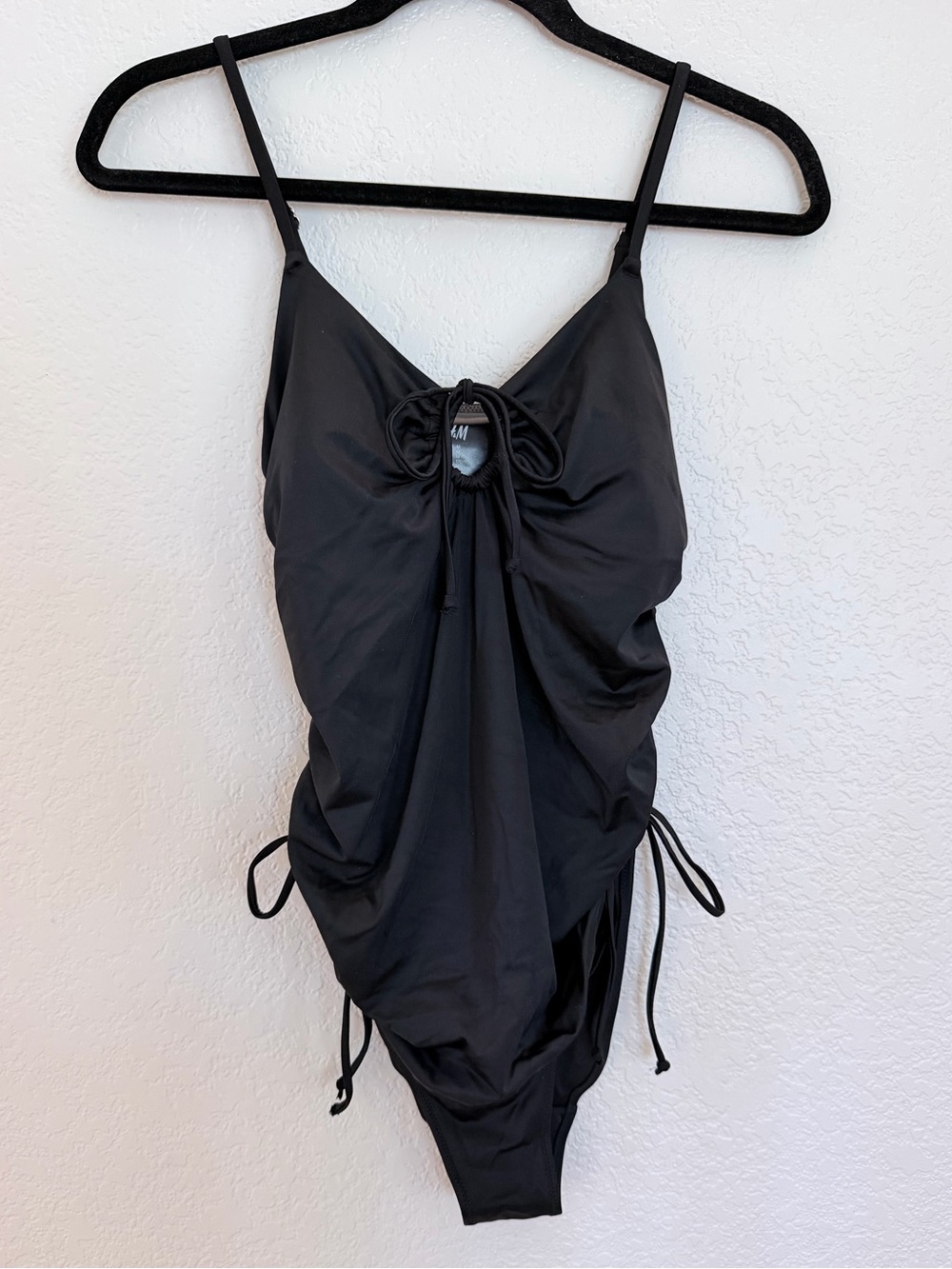 H&M Black Ruched One-Piece Swimsuit | Size M
